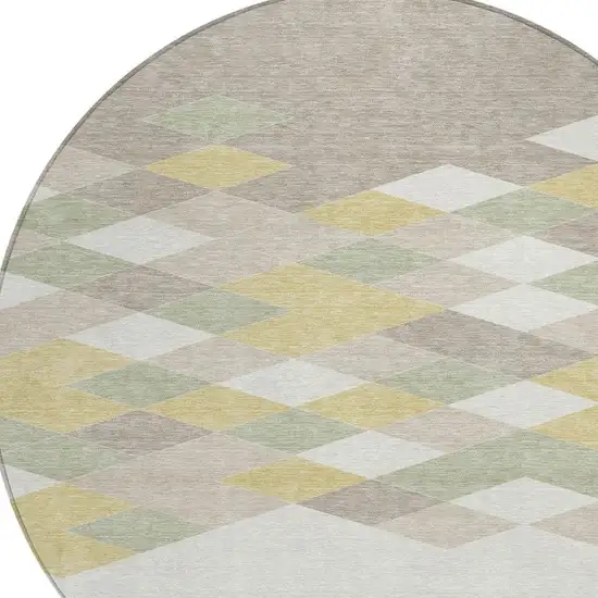 8' Ivory And Khaki Round Geometric Washable Indoor Outdoor Area Rug Photo 5