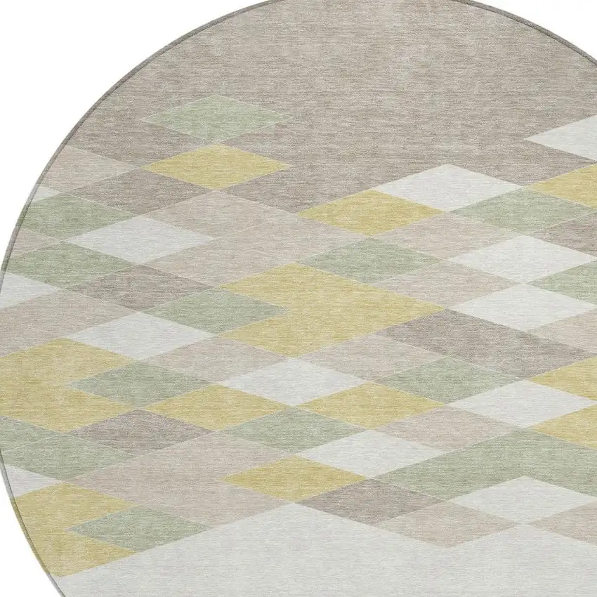 8' Ivory And Khaki Round Geometric Washable Indoor Outdoor Area Rug Photo 5