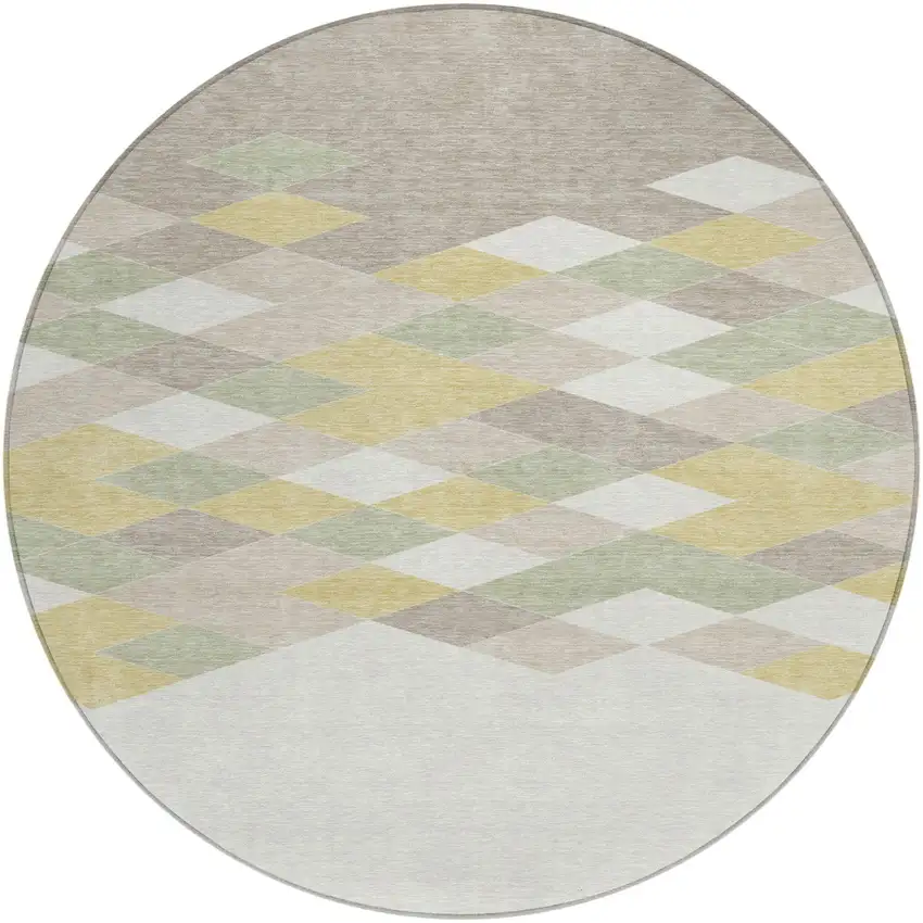 8' Ivory And Khaki Round Geometric Washable Indoor Outdoor Area Rug Photo 2