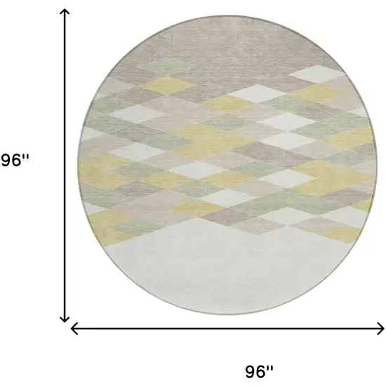 8' Ivory And Khaki Round Geometric Washable Indoor Outdoor Area Rug Photo 8