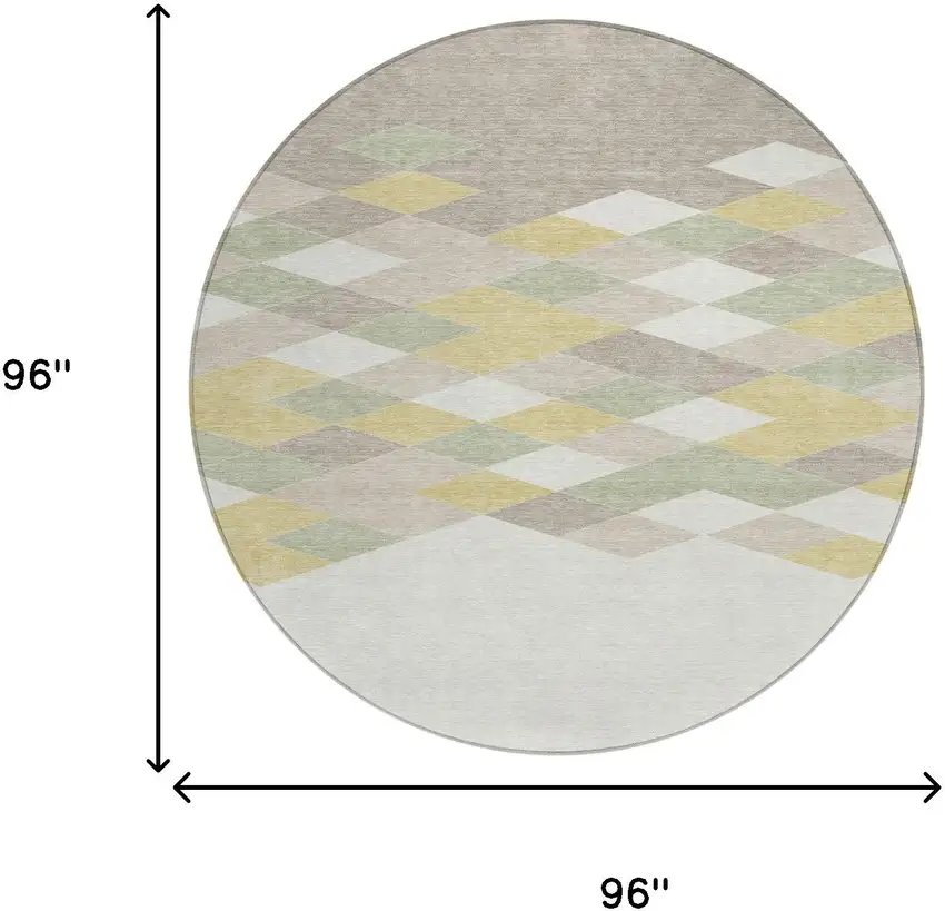 8' Ivory And Khaki Round Geometric Washable Indoor Outdoor Area Rug Photo 8