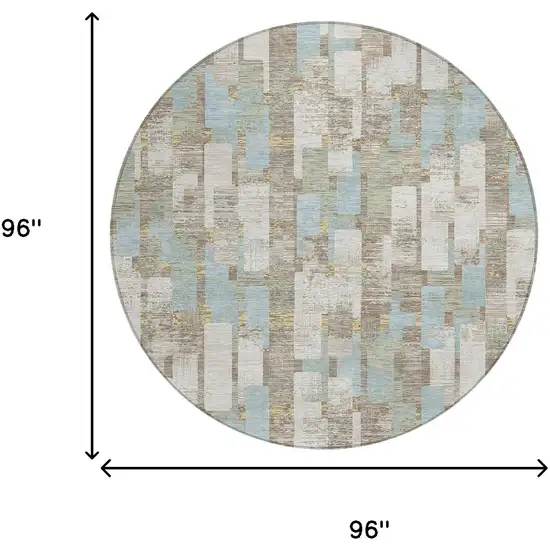 8' Ivory And Khaki Round Geometric Washable Indoor Outdoor Area Rug Photo 6
