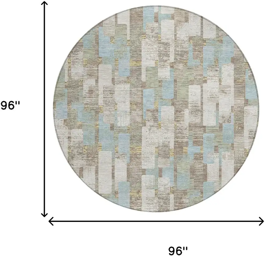 8' Ivory And Khaki Round Geometric Washable Indoor Outdoor Area Rug Photo 6