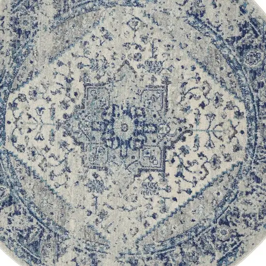 8' Ivory And Light Blue Floral Medallion Distressed Round Rug Photo 8