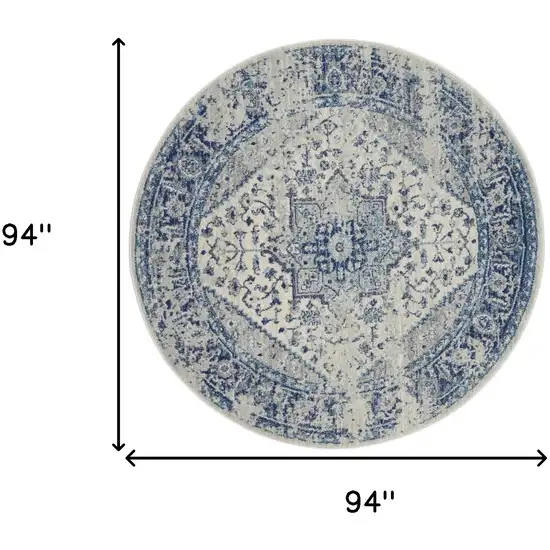 8' Ivory And Light Blue Floral Medallion Distressed Round Rug Photo 3