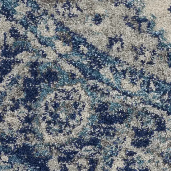 8' Ivory And Light Blue Floral Medallion Distressed Round Rug Photo 9