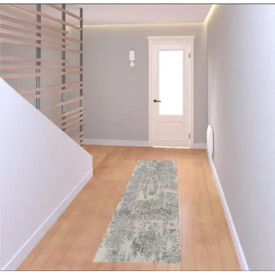 8' Ivory And Light Gray Abstract Runner Rug Photo 1