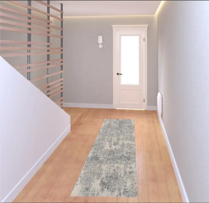 8' Ivory And Light Gray Abstract Runner Rug Photo 1