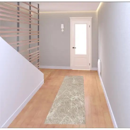 8' Ivory And Light Gray Abstract Runner Rug Photo 1