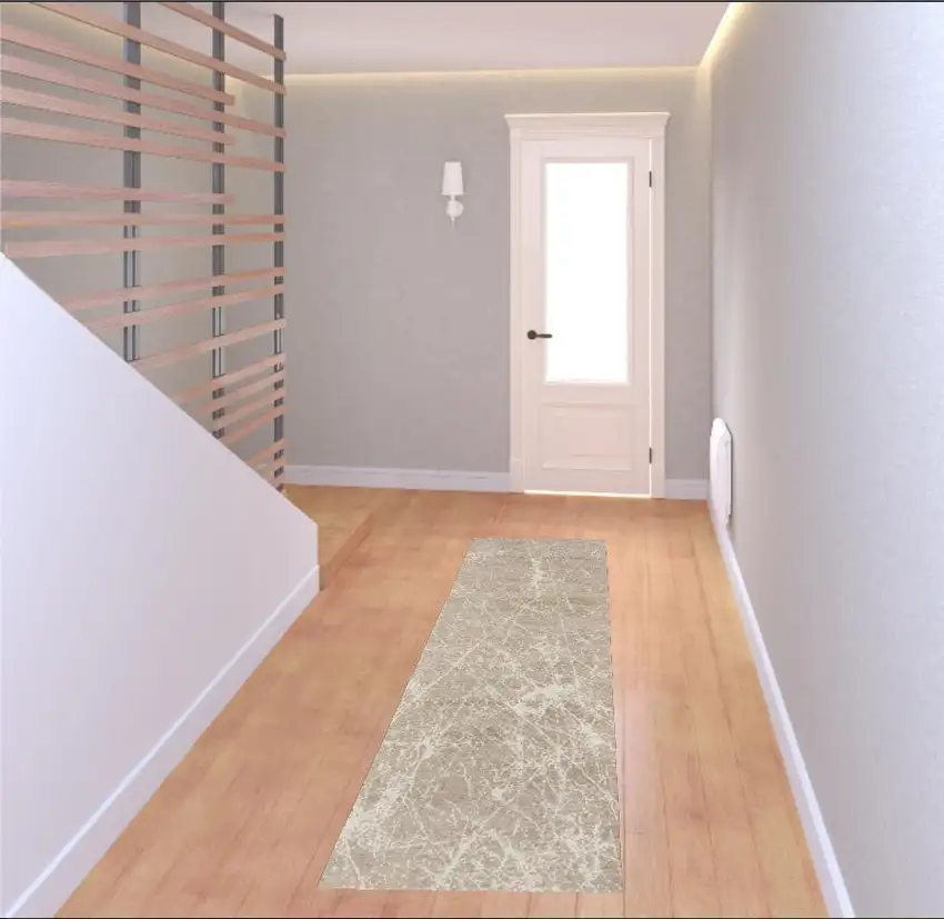 8' Ivory And Light Gray Abstract Runner Rug Photo 1