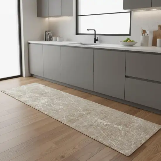 8' Ivory And Light Gray Abstract Runner Rug Photo 1