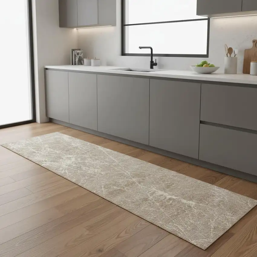 8' Ivory And Light Gray Abstract Runner Rug Photo 1