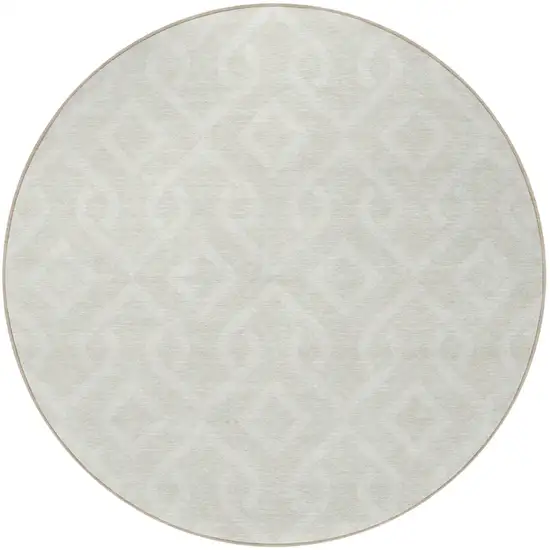 8' Ivory And Light Gray Round Geometric Washable Indoor Outdoor Area Rug Photo 4
