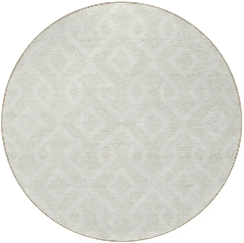 8' Ivory And Light Gray Round Geometric Washable Indoor Outdoor Area Rug Photo 4