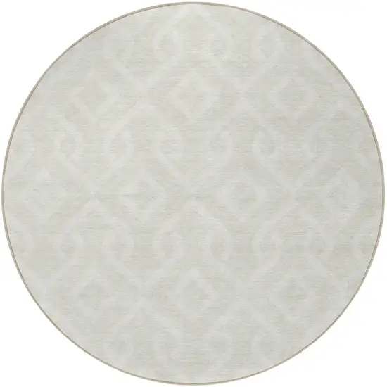 8' Ivory And Light Gray Round Geometric Washable Indoor Outdoor Area Rug Photo 4