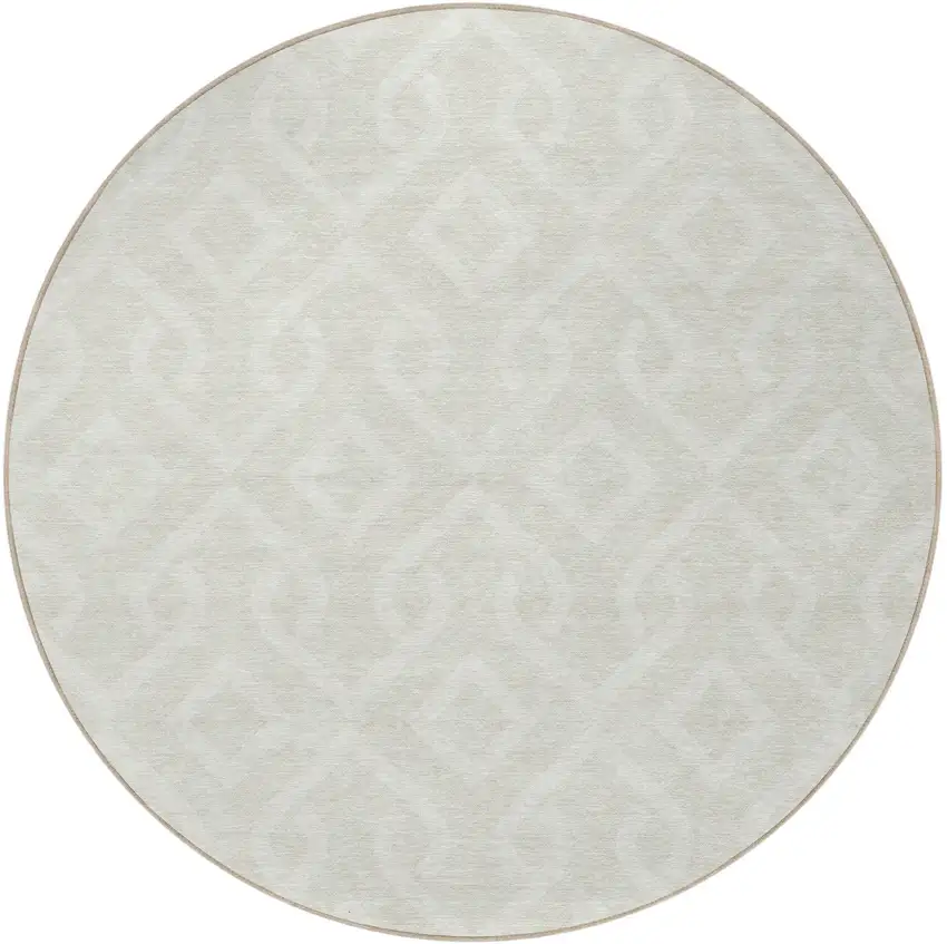 8' Ivory And Light Gray Round Geometric Washable Indoor Outdoor Area Rug Photo 4
