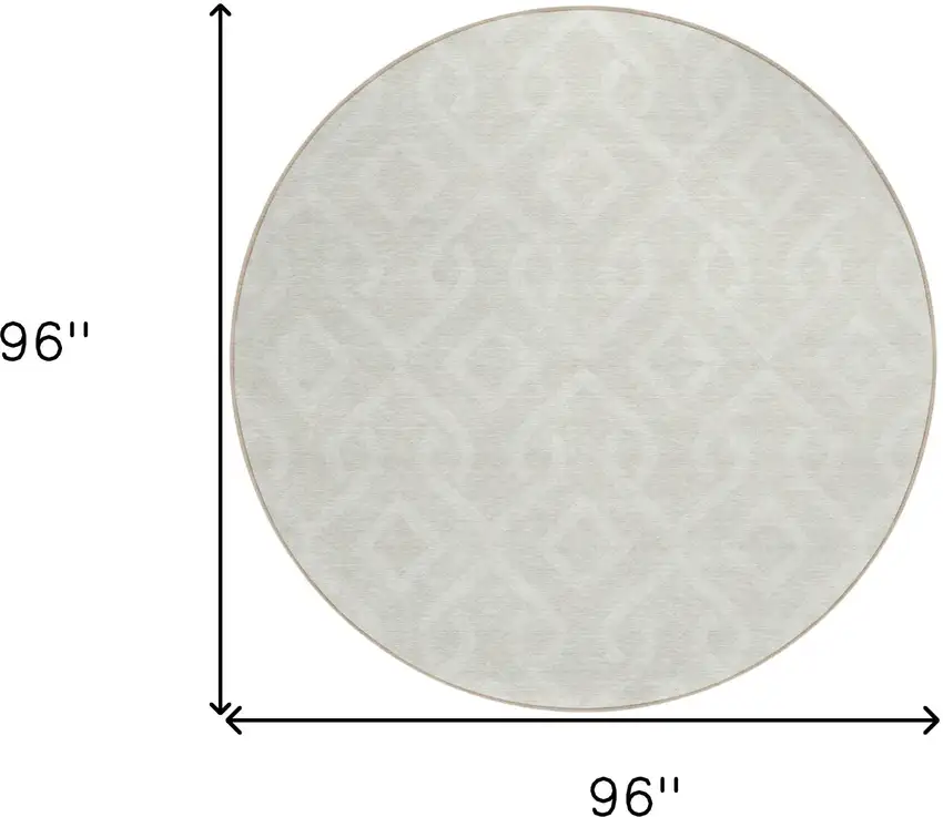 8' Ivory And Light Gray Round Geometric Washable Indoor Outdoor Area Rug Photo 3