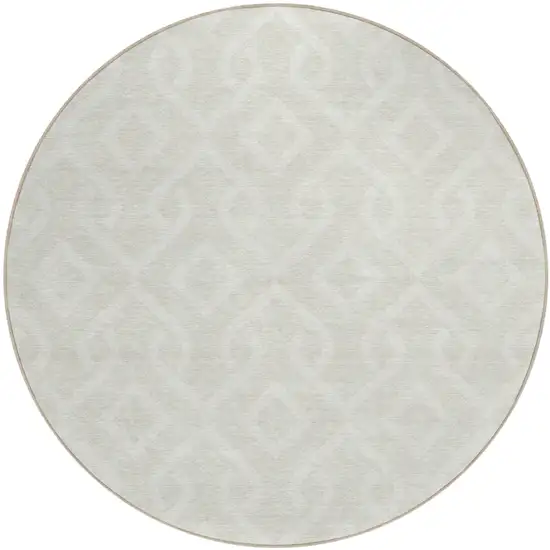 8' Ivory And Light Gray Round Geometric Washable Indoor Outdoor Area Rug Photo 2