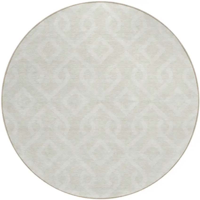 8' Ivory And Light Gray Round Geometric Washable Indoor Outdoor Area Rug Photo 2