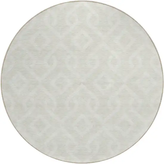 8' Ivory And Light Gray Round Geometric Washable Indoor Outdoor Area Rug Photo 2