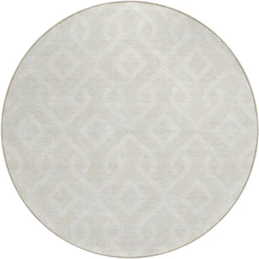 8' Ivory And Light Gray Round Geometric Washable Indoor Outdoor Area Rug Photo 2