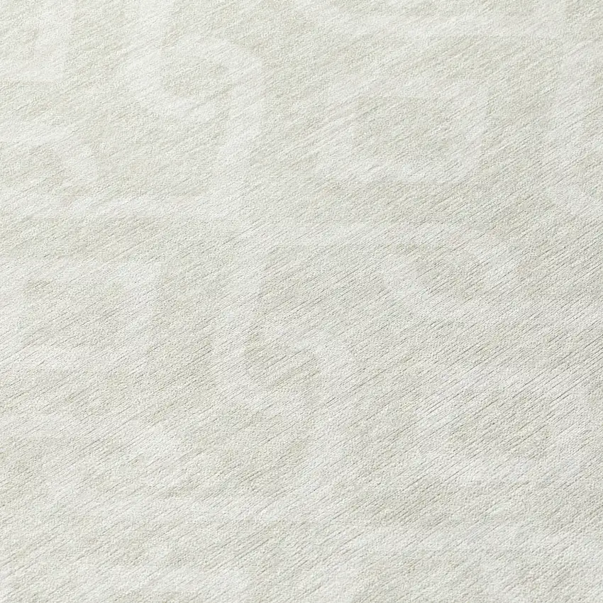 8' Ivory And Light Gray Round Geometric Washable Indoor Outdoor Area Rug Photo 7