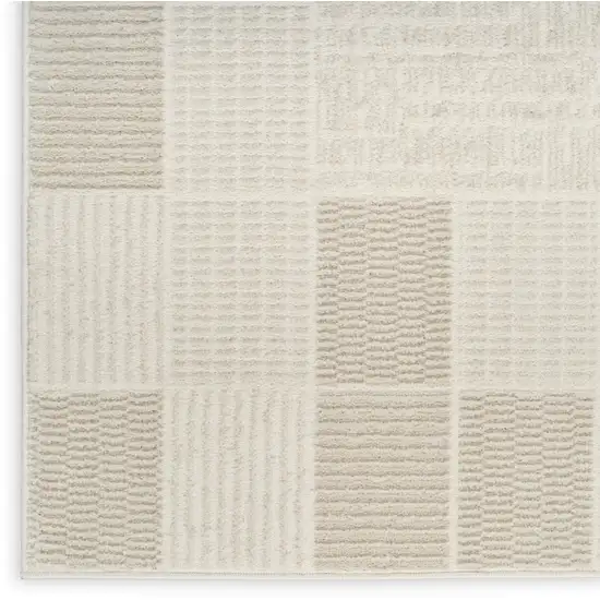 6' Ivory And Light Taupe Geometric Runner Rug Photo 9