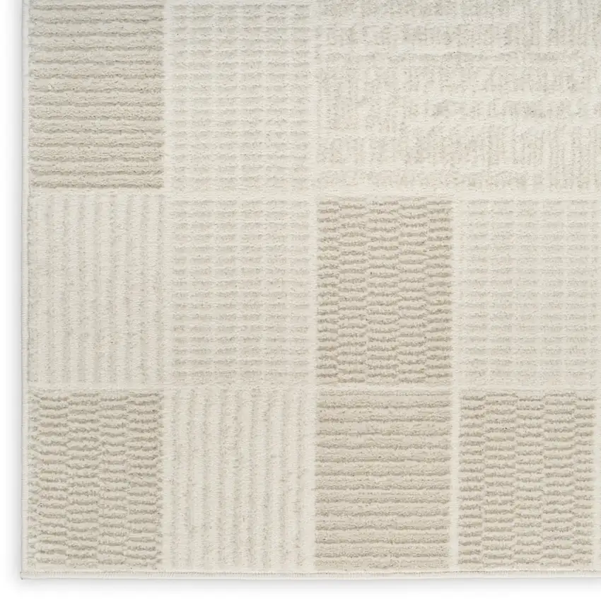 6' Ivory And Light Taupe Geometric Runner Rug Photo 9