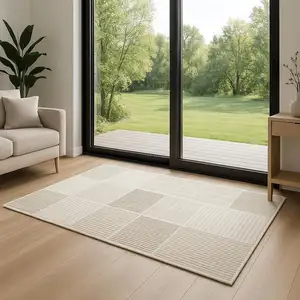 Photo of 6' Ivory And Light Taupe Geometric Runner Rug