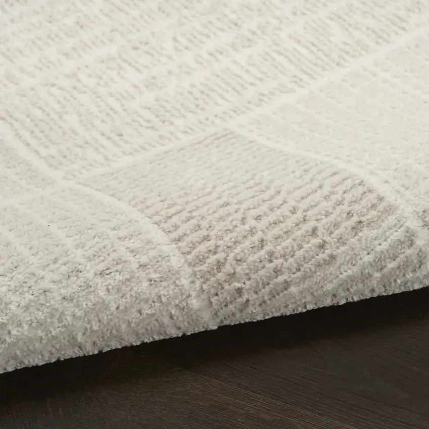 6' Ivory And Light Taupe Geometric Runner Rug Photo 8
