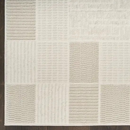 6' Ivory And Light Taupe Geometric Runner Rug Photo 6
