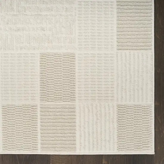 6' Ivory And Light Taupe Geometric Runner Rug Photo 7