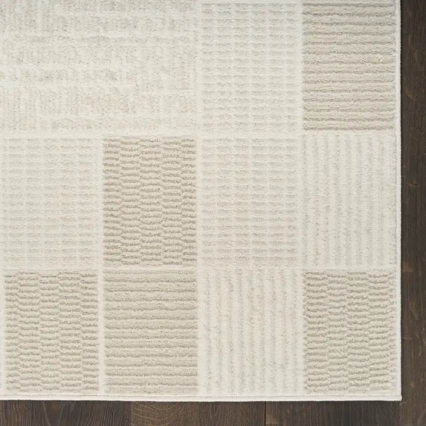 6' Ivory And Light Taupe Geometric Runner Rug Photo 7