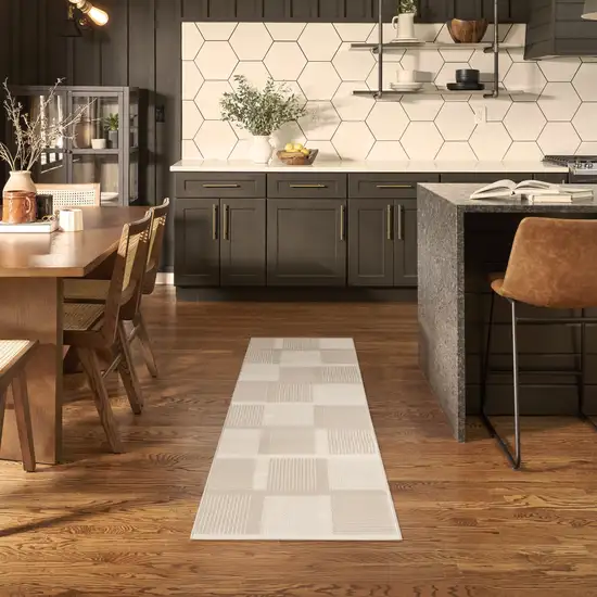 6' Ivory And Light Taupe Geometric Runner Rug Photo 5