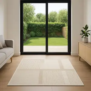 Photo of 6' Ivory And Light Taupe Geometric Runner Rug