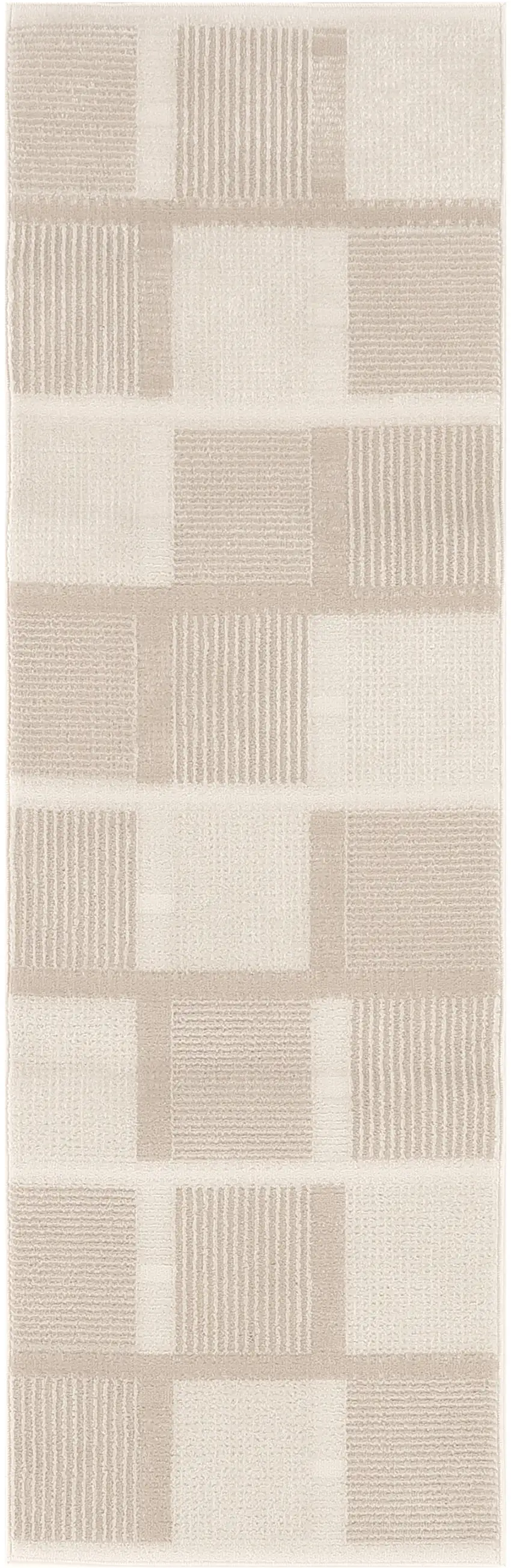 6' Ivory And Light Taupe Geometric Runner Rug Photo 2