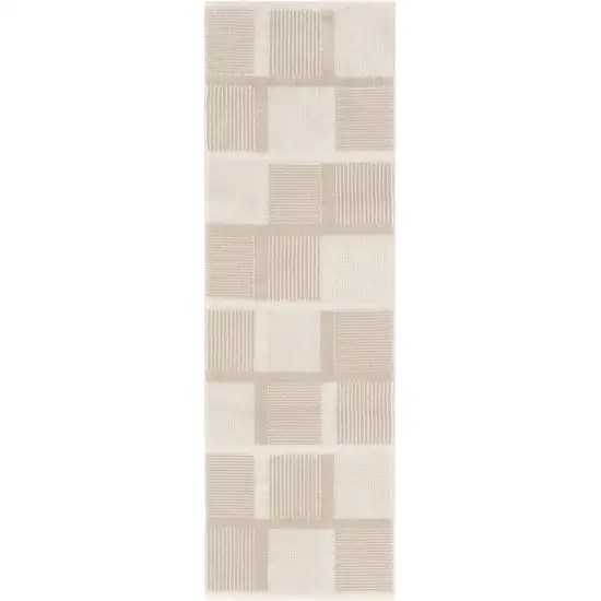 6' Ivory And Light Taupe Geometric Runner Rug Photo 2