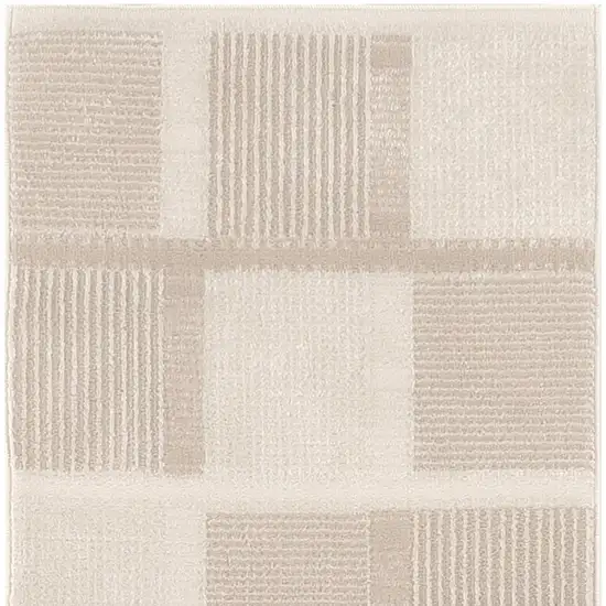 6' Ivory And Light Taupe Geometric Runner Rug Photo 4