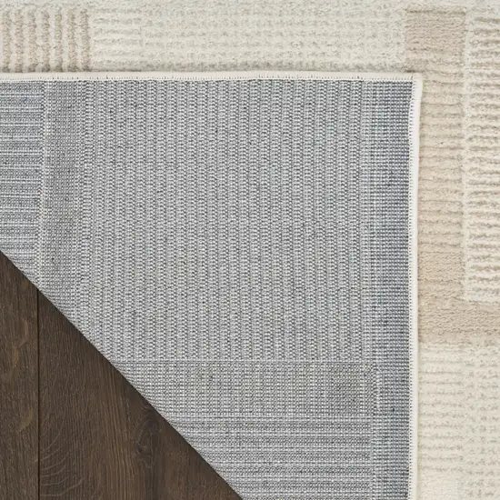 6' Ivory And Light Taupe Geometric Runner Rug Photo 9