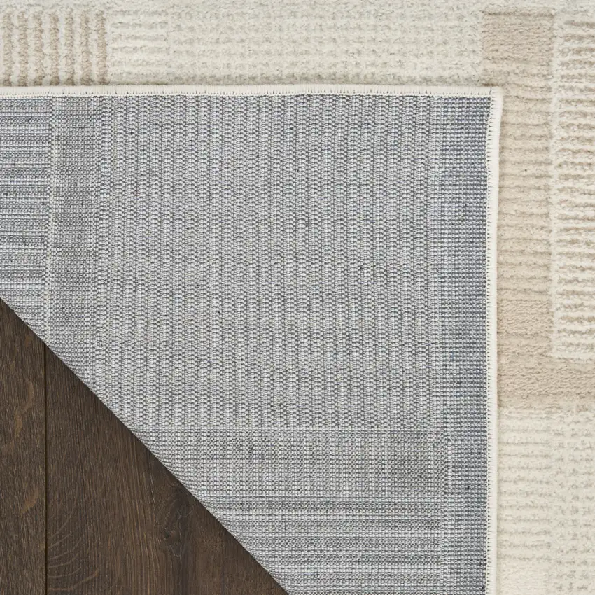 6' Ivory And Light Taupe Geometric Runner Rug Photo 9