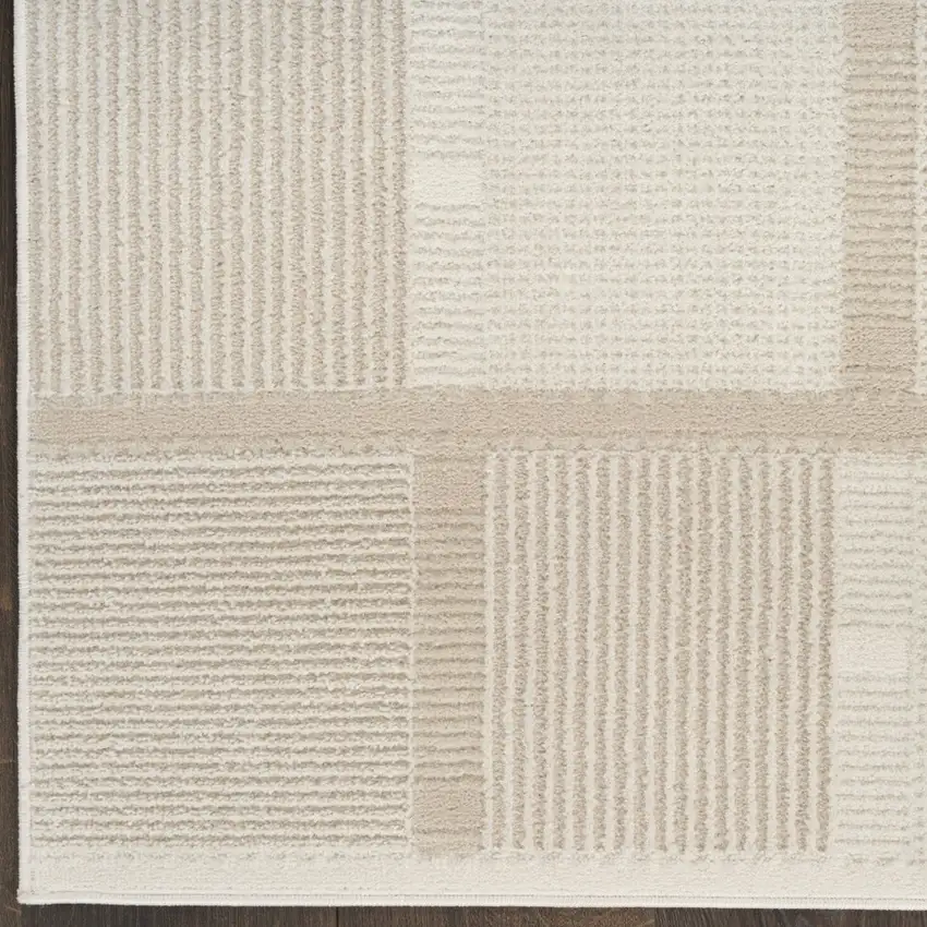 6' Ivory And Light Taupe Geometric Runner Rug Photo 6