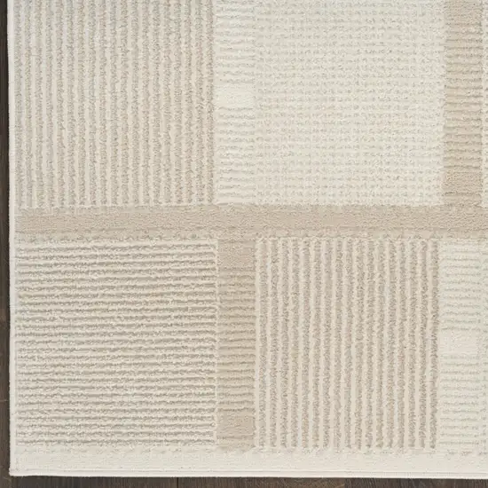 6' Ivory And Light Taupe Geometric Runner Rug Photo 6