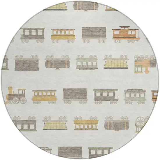 8' Ivory And Linen Round Abstract Washable Indoor Outdoor Area Rug Photo 1