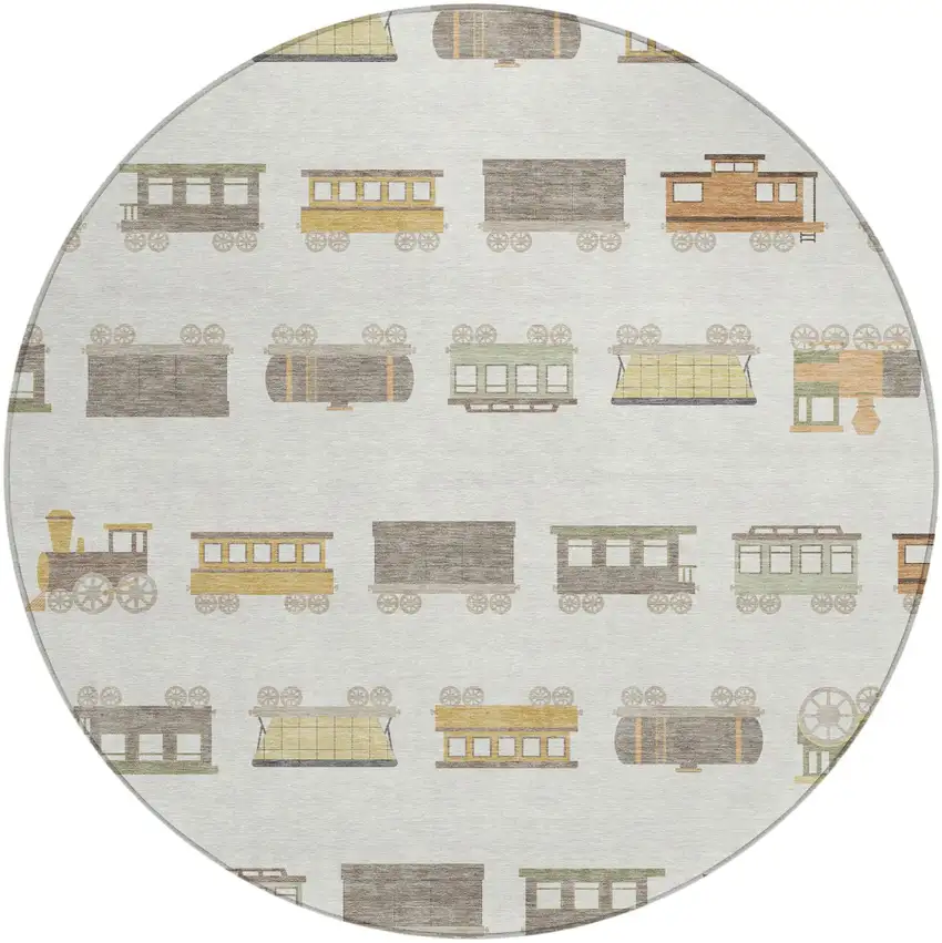 8' Ivory And Linen Round Abstract Washable Indoor Outdoor Area Rug Photo 1