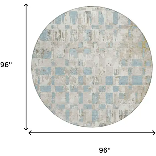 8' Ivory And Linen Round Abstract Washable Indoor Outdoor Area Rug Photo 6