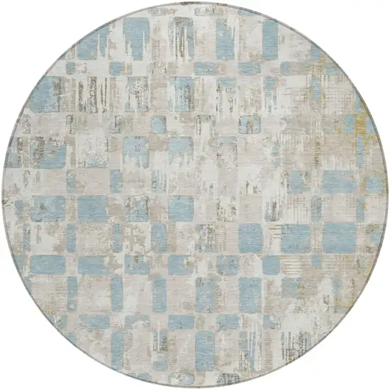 8' Ivory And Linen Round Abstract Washable Indoor Outdoor Area Rug Photo 1