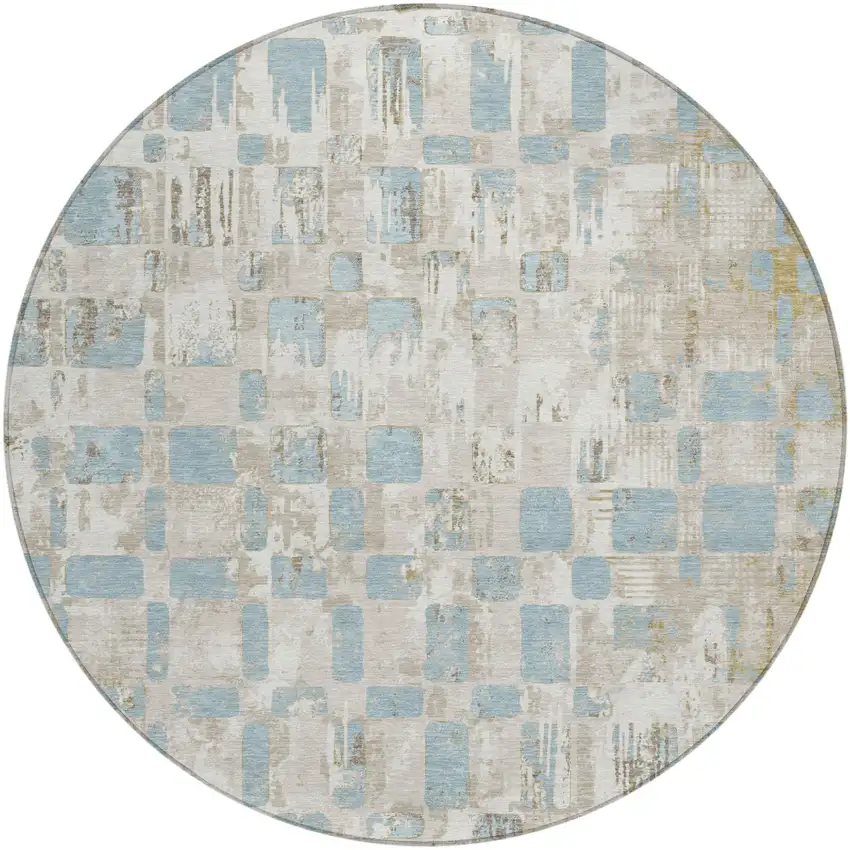 8' Ivory And Linen Round Abstract Washable Indoor Outdoor Area Rug Photo 1