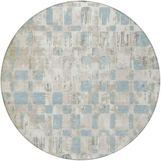 8' Ivory And Linen Round Abstract Washable Indoor Outdoor Area Rug Photo 3
