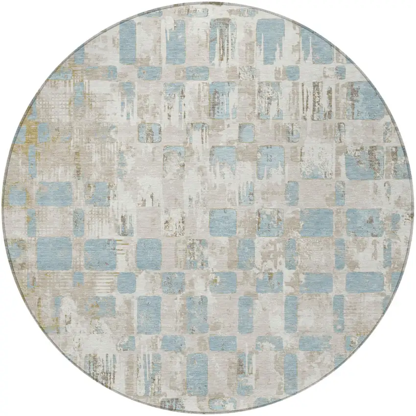8' Ivory And Linen Round Abstract Washable Indoor Outdoor Area Rug Photo 3