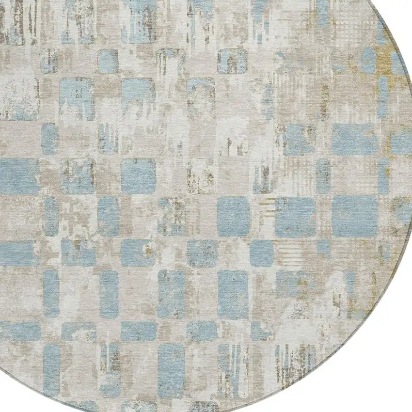8' Ivory And Linen Round Abstract Washable Indoor Outdoor Area Rug Photo 2